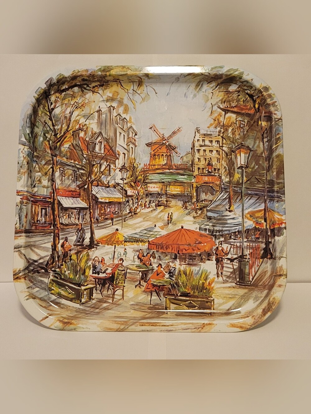 Parisian Café Metal Serving Tray in Red and Brown